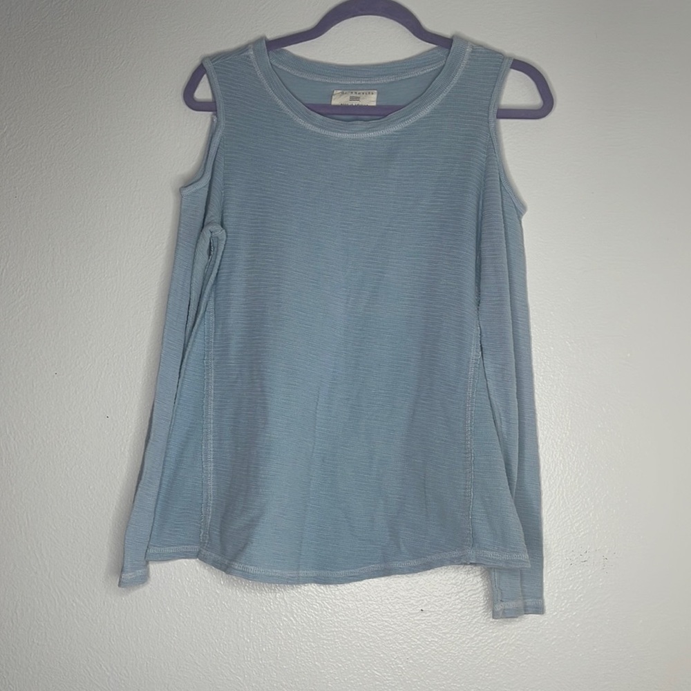 Sol Angeles Light Blue Boho Cold Shoulder Long Sleeve Top